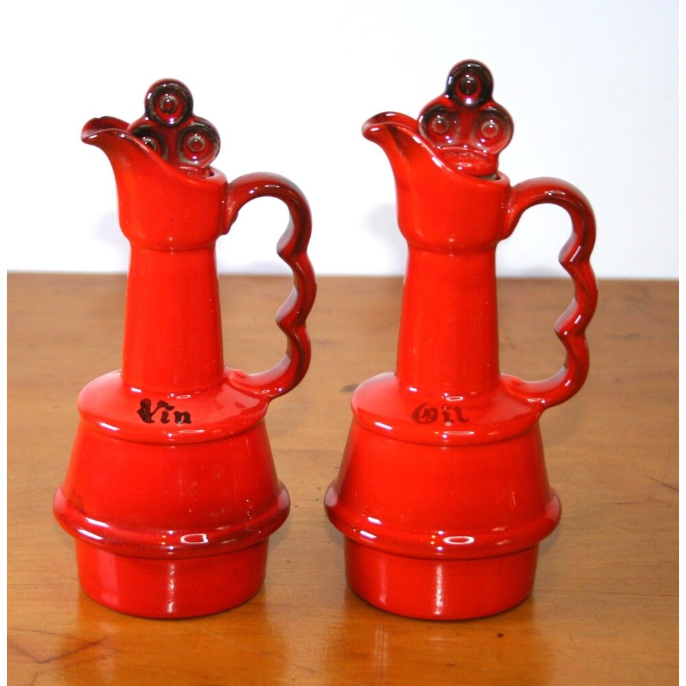 Oil & Vinegar Cruet Burnt Orange Rooster Red collection Metlox Poppytrail MCM